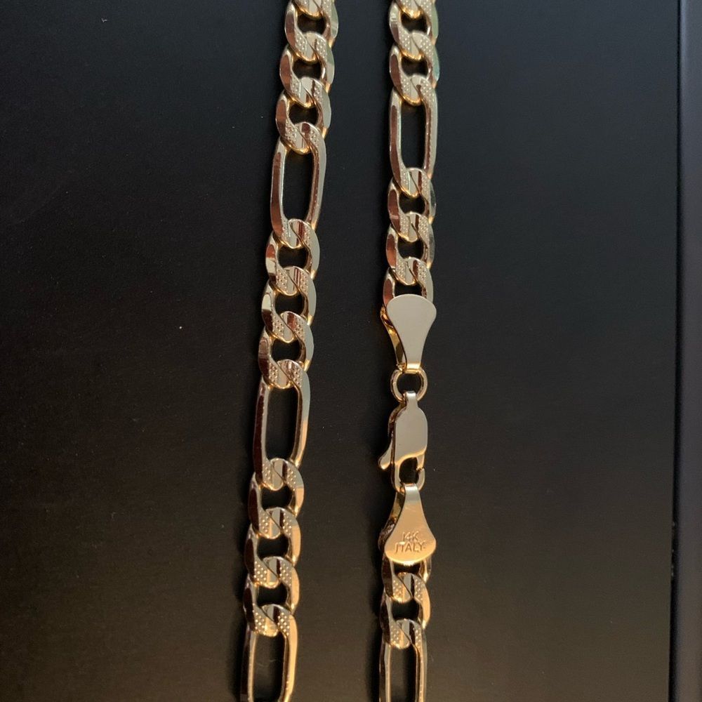 14K Gold Plated Figaro Chain Diamond Cut 24” - Picture 3 of 4